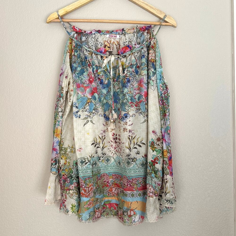 Johnny Was Daria Silk Blouse, Boho Chic, 100% silk, vacation, resort, Medium - Picture 3 of 11